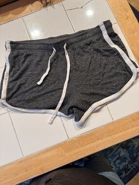 Charcoal Gray Casual Drawstring Lounge Shorts with White Trim